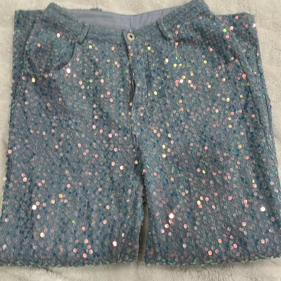 Dance&Marvel Sparkly Two Tone Metallic Sequins Jeans - Picture 3 of 6